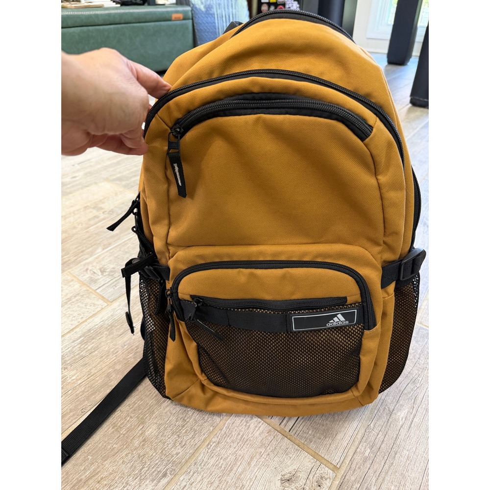 Adidas Backpack Unisex Large Mustard Yellow Excellent Mesh Pockets Sporty